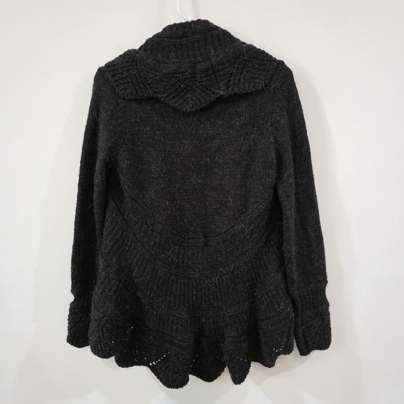 Y2K Bcbg Maxazria‎ Womens Cardigan Size Petite Large Dark Gray Alpaca Eyelet - Picture 2 of 6
